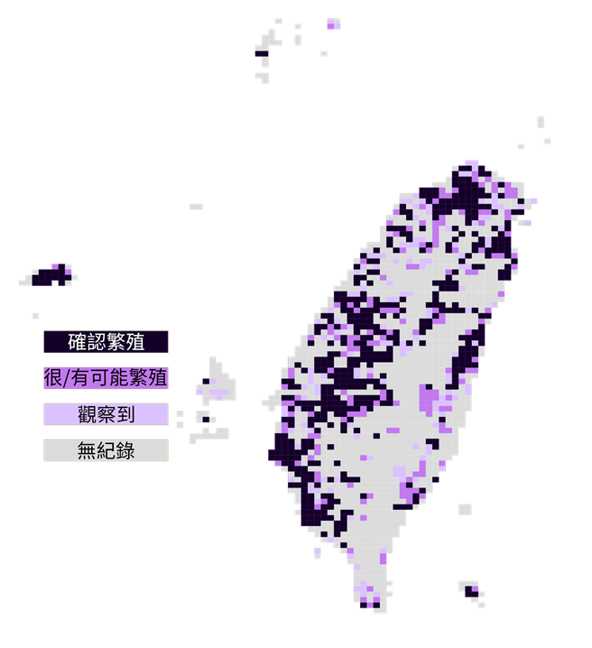 圖一、由台灣鳥類地圖入口網可即時檢視各網格累積觀察時間地圖 由台灣鳥類地圖入口網可即時檢視各網格累積觀察時間地圖