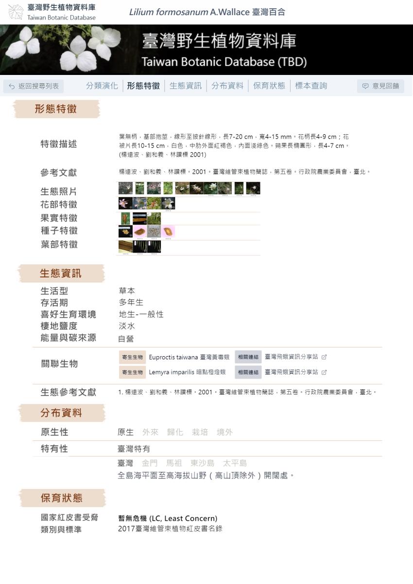 詳盡的形態特徵描述、生態照片,以及植株各部位特徵照片